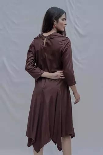 Dream Cowl Dress In Brown