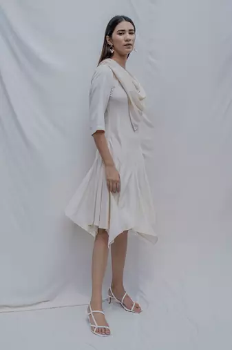 Dream Cowl Dress In Off-White