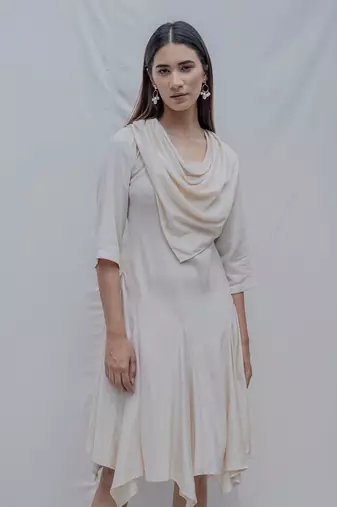 Dream Cowl Dress In Off-White