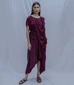 Jess Overlap Asymmetric Dress In Wine