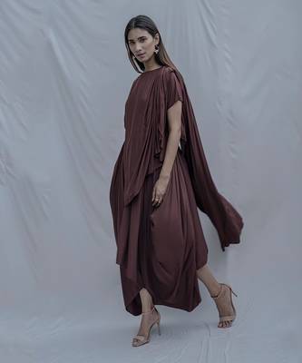 Jess Overlap Asymmetric Dress In Brown 1