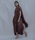 Jess Overlap Asymmetric Dress In Brown