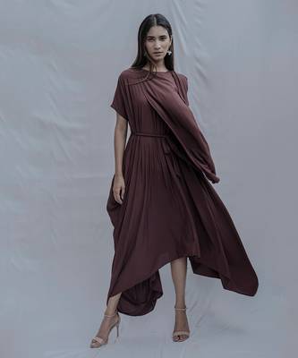 Jess Overlap Asymmetric Dress In Brown 3