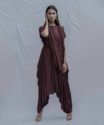 Jess Overlap Asymmetric Dress In Brown 4