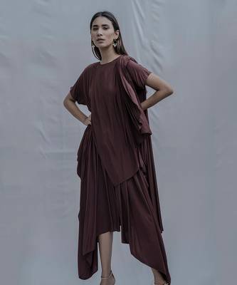 Jess Overlap Asymmetric Dress In Brown 5
