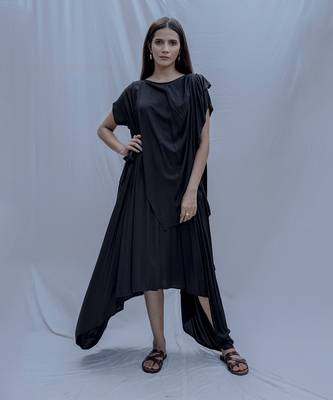 Jess Overlap Asymmetric Dress In Black 1