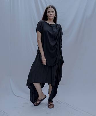Jess Overlap Asymmetric Dress In Black 2