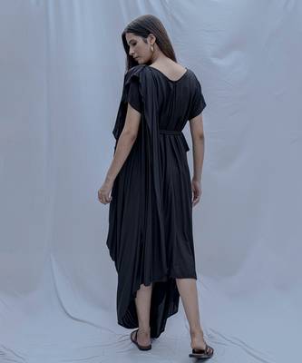 Jess Overlap Asymmetric Dress In Black 3