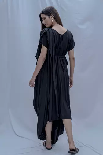 Jess Overlap Asymmetric Dress In Black