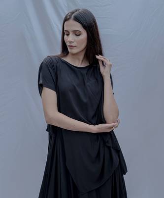 Jess Overlap Asymmetric Dress In Black 4
