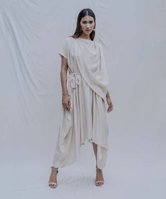 Jess Overlap Asymmetric Dress In Off-White 1