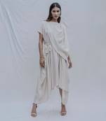 Jess Overlap Asymmetric Dress In Off-White
