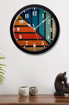 Striped blue & orange colour combination Modern Stylish Wall Clock 12 Inch Black FrameBL2P151)