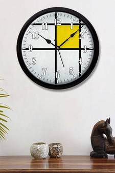 Mondrian composition yellow Modern Stylish Wall Clock (Round 12 Inch Ticking Movement Black Frame(ClockBL2P153)