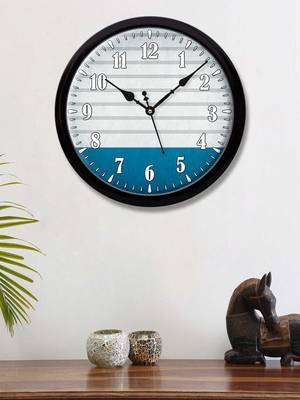 Minimal Grey Striped Blue Modern Stylish Wall Clock (Round 12 Inch Ticking Movement Black Frame(ClockBL2P157) 1
