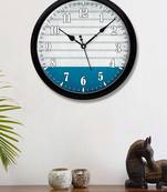 Minimal Grey Striped Blue Modern Stylish Wall Clock (Round 12 Inch Ticking Movement Black Frame(ClockBL2P157)