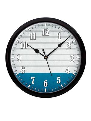 Minimal Grey Striped Blue Modern Stylish Wall Clock (Round 12 Inch Ticking Movement Black Frame(ClockBL2P157) 2