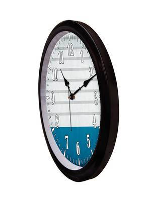 Minimal Grey Striped Blue Modern Stylish Wall Clock (Round 12 Inch Ticking Movement Black Frame(ClockBL2P157) 3