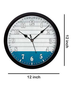 Minimal Grey Striped Blue Modern Stylish Wall Clock (Round 12 Inch Ticking Movement Black Frame(ClockBL2P157) 4