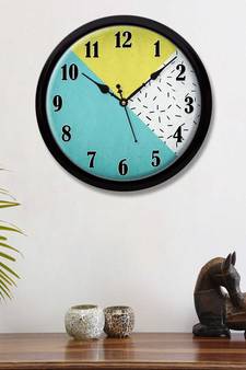 Geometrical Light Blue and sandy yellow white Modern Stylish Wall Clock 12 Inch Black FrameBL2P160)