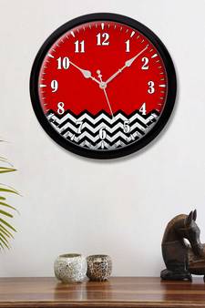 Red black and white Zigzag Line Design Modern Stylish Wall Clock 12 Inch Black FrameBL2P165)