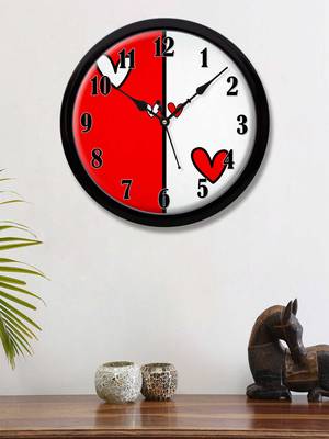 Red and white heart Modern Stylish Wall Clock (Round 12 Inch Ticking Movement Black Frame(ClockBL2P167) 1