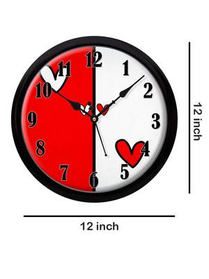 Red and white heart Modern Stylish Wall Clock (Round 12 Inch Ticking Movement Black Frame(ClockBL2P167) 4