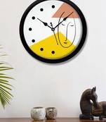 Abstract one line face peach yellow and white face Modern Stylish Wall Clock 12 Inch Black FrameBL2P168)