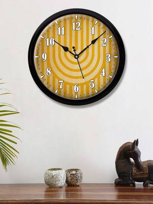 Arc yellow and golden line art Modern Stylish Wall Clock (Round 12 Inch Ticking Movement Black Frame(ClockBL2P169) 1