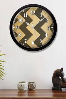 Geometrical natural grey and golden Modern Stylish Wall Clock (Round 12 Inch Ticking Movement Black Frame(ClockBL2P171)