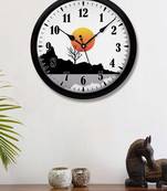 Sunset Mountains and Water White black and orange art Modern Stylish Wall Clock 12 Inch Black FrameBL2P193)