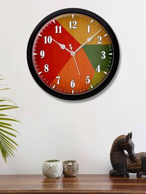 Geometric Triangles red orange and green colour Modern Stylish Wall Clock 12 Inch Black FrameBL2P197) 1