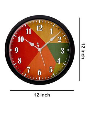 Geometric Triangles red orange and green colour Modern Stylish Wall Clock 12 Inch Black FrameBL2P197) 4