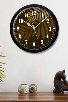 leaves brown yellow colour Modern Stylish Wall Clock (Round 12 Inch Ticking Movement Black Frame(ClockBL2P210)