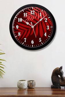leaves Red pink colour Modern Stylish Wall Clock (Round 12 Inch Ticking Movement Black Frame(ClockBL2P211)