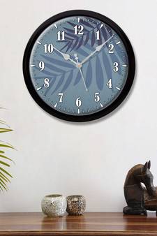 leaves Bluish grey and wine colour Modern Stylish Wall Clock (Round 12 Inch Ticking Movement Black Frame(ClockBL2P215)