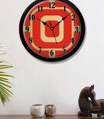 Geometrical Abstract red and golden Modern Stylish Wall Clock (Round 12 Inch Ticking Movement Black Frame(ClockBL2P218)