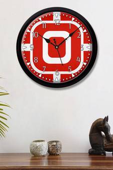 Geometrical Abstract red and White colour Modern Stylish Wall Clock 12 Inch Black FrameBL2P219)