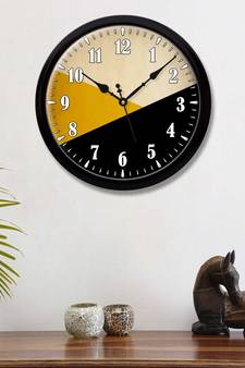 Geometrical Abstract yellow golden black colour Modern Stylish Wall Clock 12 Inch Black FrameBL2P220)