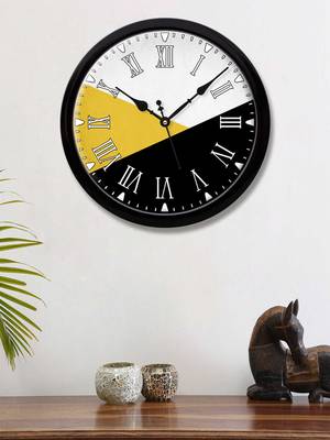 Geometrical Abstract yellow grey black colour Modern Stylish Wall Clock 12 Inch Black FrameBL2P221) 1