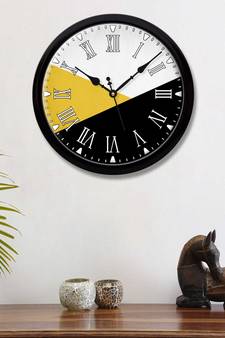 Geometrical Abstract yellow grey black colour Modern Stylish Wall Clock 12 Inch Black FrameBL2P221)