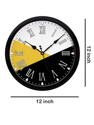 Geometrical Abstract yellow grey black colour Modern Stylish Wall Clock 12 Inch Black FrameBL2P221) 4