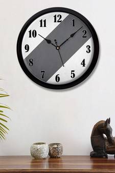 Geometrical Color Block Diagonal Concrete Vs White Modern Stylish Wall Clock 12 Inch Black FrameBL2P224)