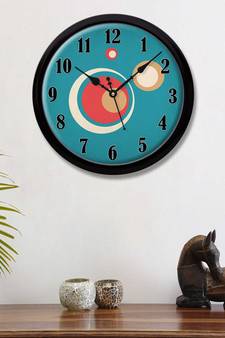 Geometrical Circle Blue red and cream colour Modern Stylish Wall Clock 12 Inch Black FrameBL2P225)