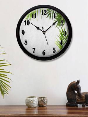 Leaves Grey green Modern Stylish Wall Clock (Round 12 Inch Ticking Movement Black Frame(ClockBL2P228) 1