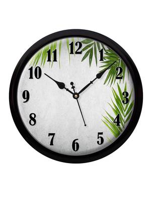 Leaves Grey green Modern Stylish Wall Clock (Round 12 Inch Ticking Movement Black Frame(ClockBL2P228) 2