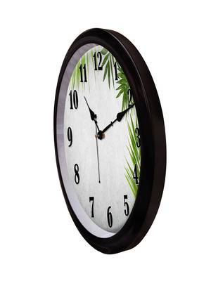 Leaves Grey green Modern Stylish Wall Clock (Round 12 Inch Ticking Movement Black Frame(ClockBL2P228) 3