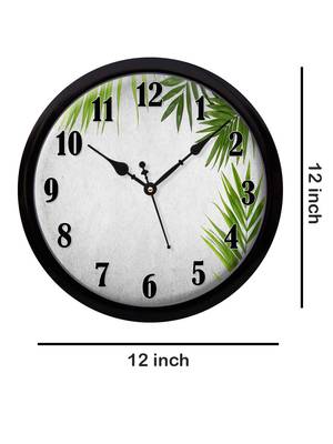 Leaves Grey green Modern Stylish Wall Clock (Round 12 Inch Ticking Movement Black Frame(ClockBL2P228) 4