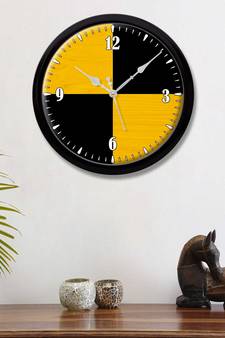 Geometrical Abstract yellow black colour Modern Stylish Wall Clock 12 Inch Black FrameBL2P258)