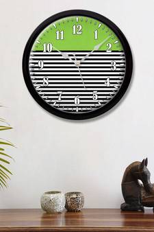 Striped Black white line Green Modern Stylish Wall Clock (Round 12 Inch Ticking Movement Black Frame(ClockBL2P260)